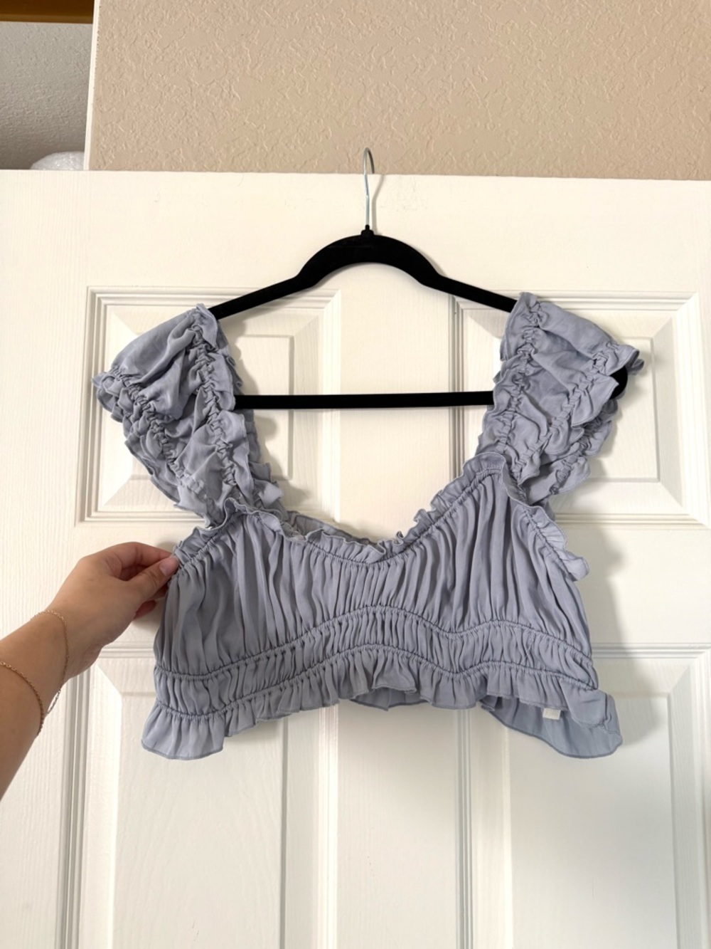 Free People Lavender Ruffle Smocked Crop Top